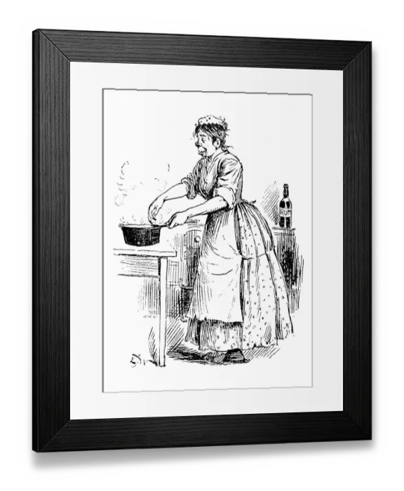 Framed Print : British London satire caricatures comics cartoon illustrations: Woman cooking Framed Print : British London satire caricatures comics cartoon illustrations: Woman cooking