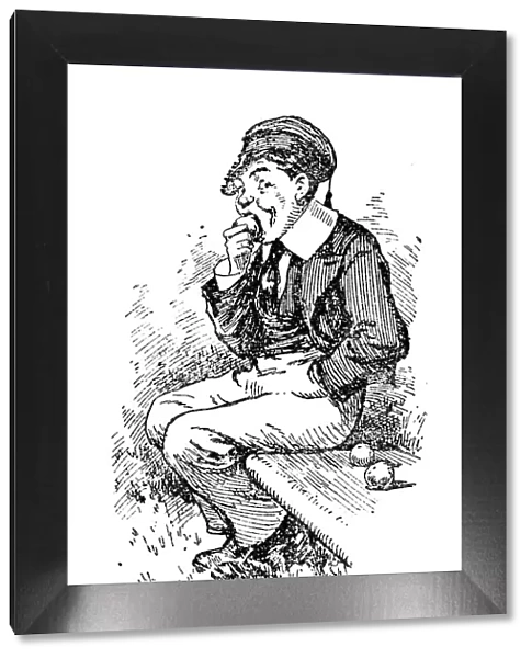 British London satire caricatures comics cartoon illustrations: Boy eating apple