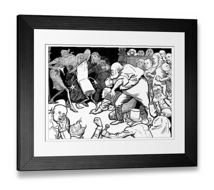 Framed Print : British London satire caricatures comics cartoon illustrations: Fight