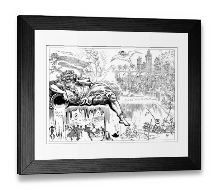 Framed Print : British London satire caricatures comics cartoon illustrations: Father Thames Framed Print : British London satire caricatures comics cartoon illustrations: Father Thames