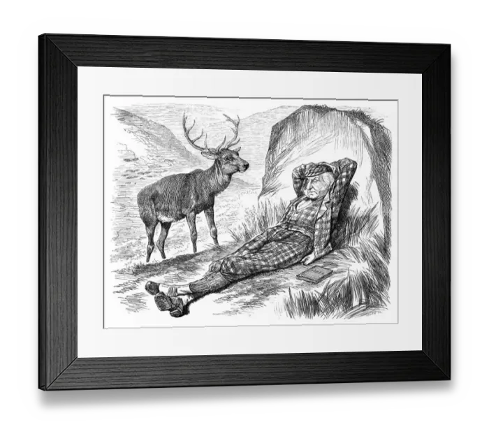 Framed Print : British London satire caricatures comics cartoon illustrations: Man and deer