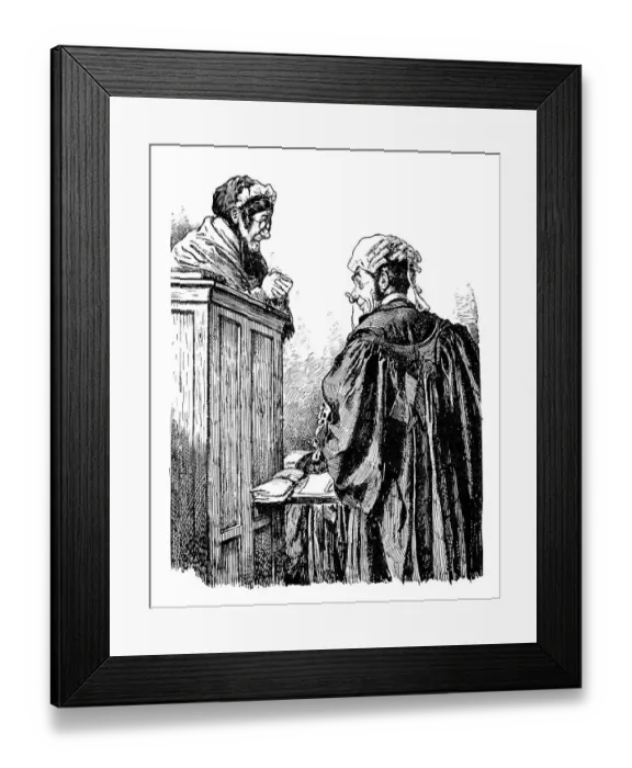 Framed Print : British London satire caricatures comics cartoon illustrations: Trial