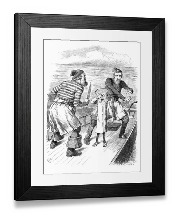 Framed Print : British London satire caricatures comics cartoon illustrations: Knife duel