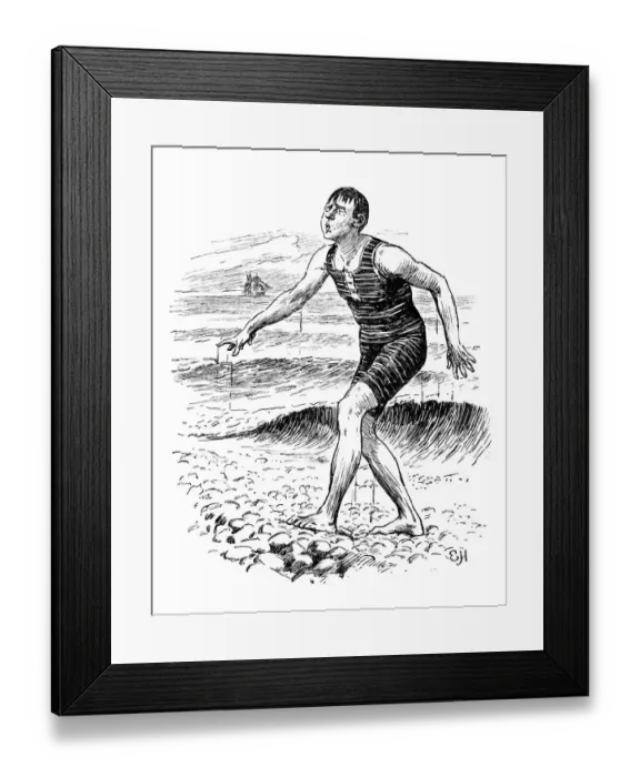 Framed Print : British London satire caricatures comics cartoon illustrations: Swimmer