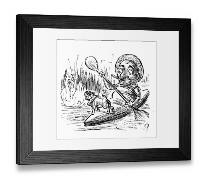 Framed Print : British London satire caricatures comics cartoon illustrations: Man with canoe, dog Framed Print : British London satire caricatures comics cartoon illustrations: Man with canoe, dog