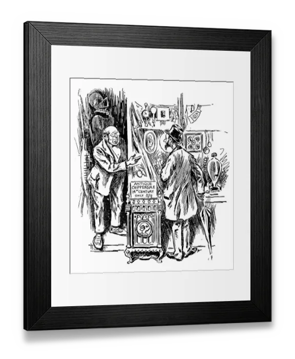 Framed Print : British London satire caricatures comics cartoon illustrations: Antiques shop Framed Print : British London satire caricatures comics cartoon illustrations: Antiques shop