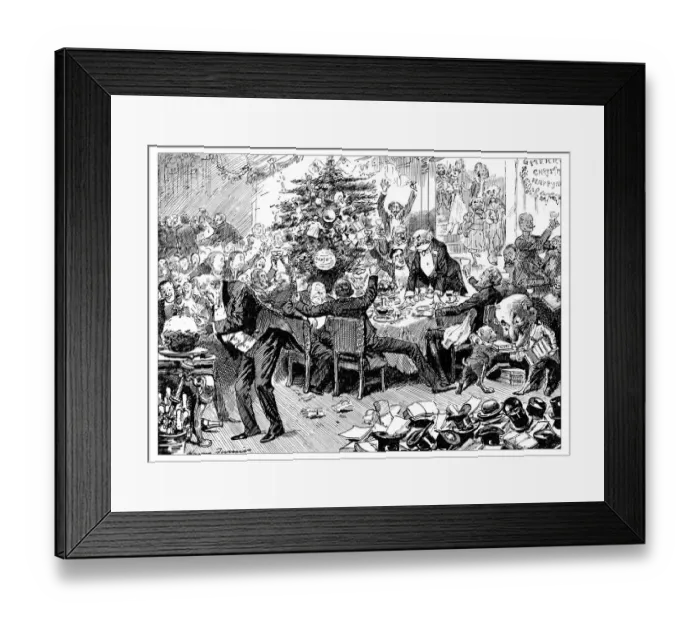 Framed Print : British London satire caricatures comics cartoon illustrations: Christmas party Framed Print : British London satire caricatures comics cartoon illustrations: Christmas party