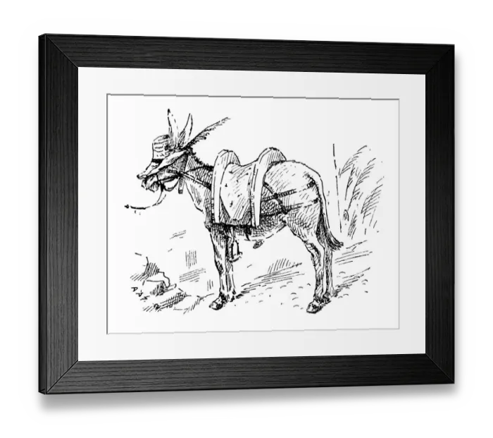 Framed Print : British London satire caricatures comics cartoon illustrations: Donkey with hat Framed Print : British London satire caricatures comics cartoon illustrations: Donkey with hat