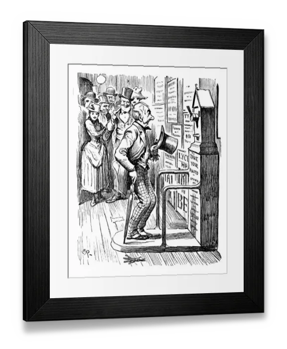 Framed Print : British London satire caricatures comics cartoon illustrations: Automatic photo booth