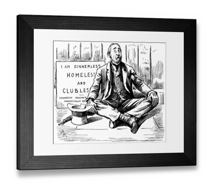 Framed Print : British London satire caricatures comics cartoon illustrations: Homeless and clubless Framed Print : British London satire caricatures comics cartoon illustrations: Homeless and clubless