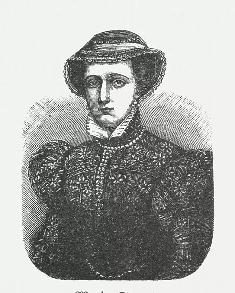 Mary I of Scotland (1542-1587), wood engraving, published in 1881