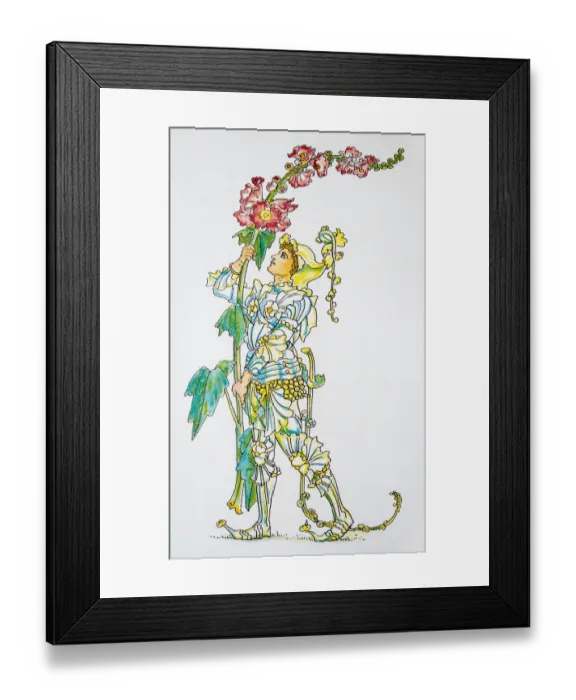 Framed Print : Antique illustration of humanized flowers and plants: Hollyhock Framed Print : Antique illustration of humanized flowers and plants: Hollyhock