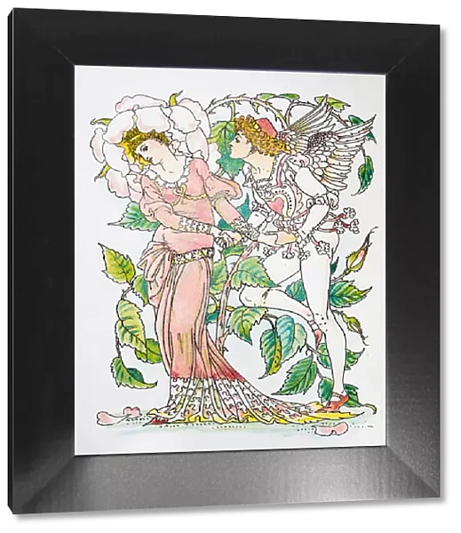 Antique illustration of humanized flowers and plants: Rose