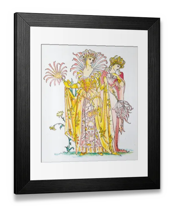 Framed Print : Antique illustration of humanized flowers and plants: Chrysanthemums Framed Print : Antique illustration of humanized flowers and plants: Chrysanthemums