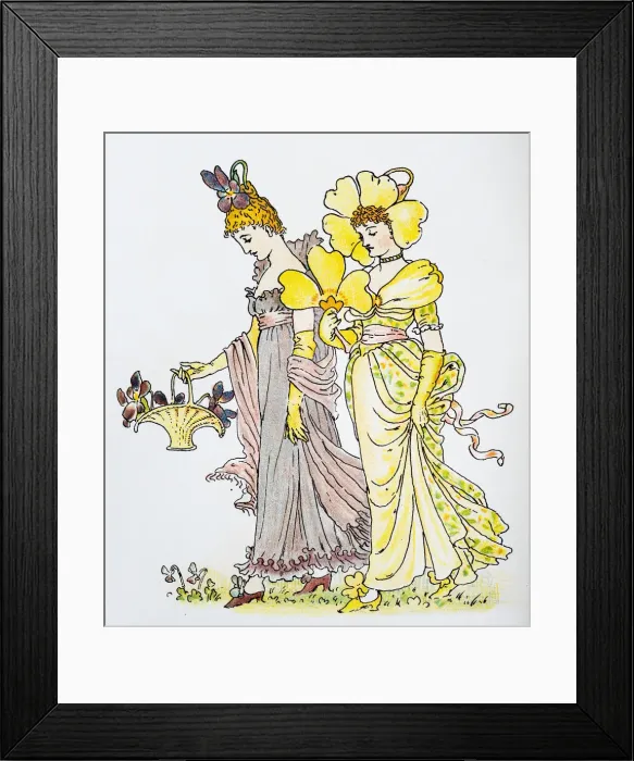 Framed Print : Antique illustration of humanized flowers and plants: Violet and Primrose Framed Print : Antique illustration of humanized flowers and plants: Violet and Primrose
