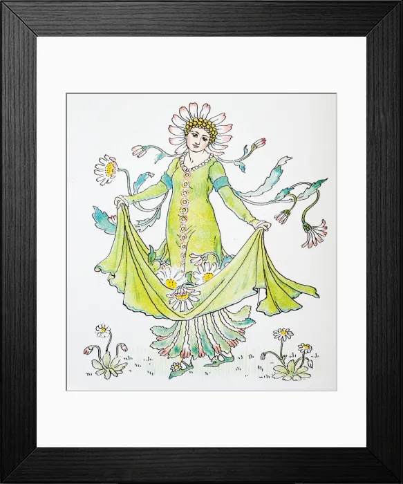 Framed Print : Antique illustration of humanized flowers and plants: Daisy