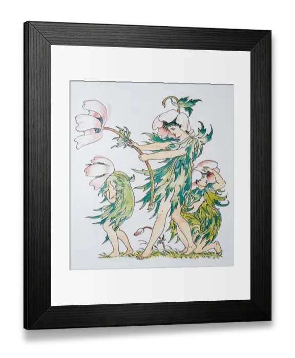 Framed Print : Antique illustration of humanized flowers and plants: Anemones Windflowers