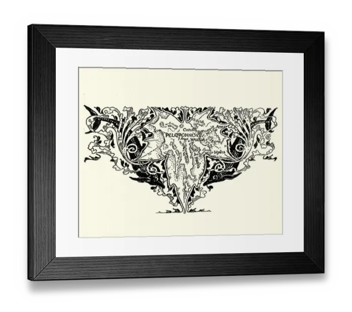 Framed Print : Stylized map of the Peloponnese, Greece, 19th Century Framed Print : Stylized map of the Peloponnese, Greece, 19th Century