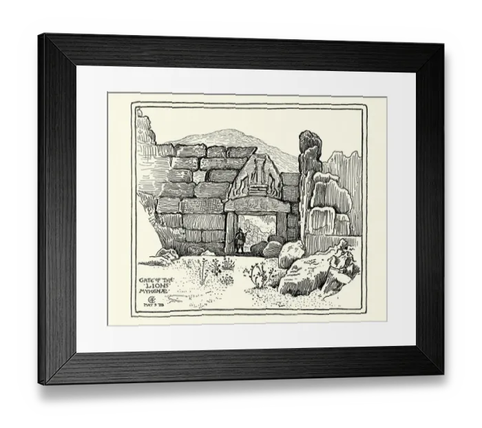 Framed Print : Sketch of the Lion Gate, Mycenae, Greece Framed Print : Sketch of the Lion Gate, Mycenae, Greece
