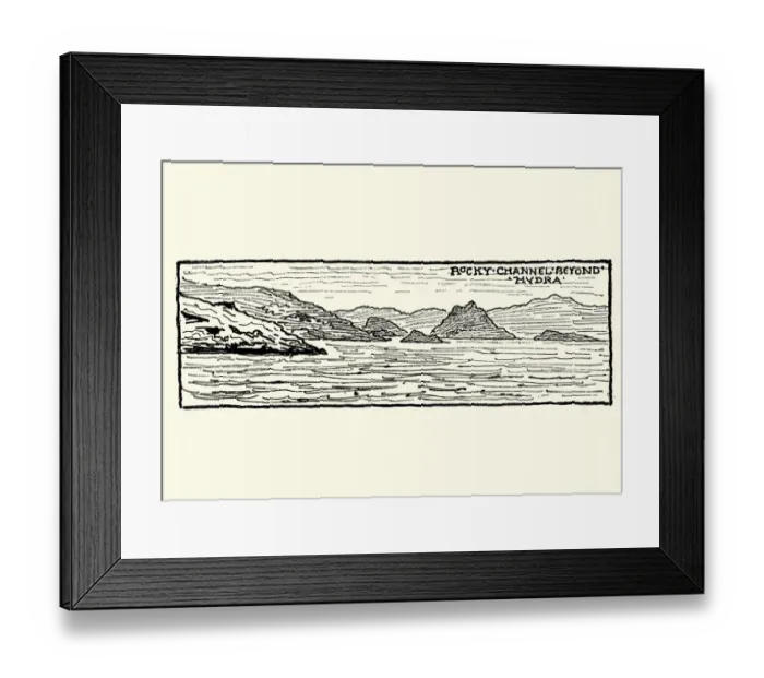 Framed Print : Sketch of Rocky coastline, Hydra, Greece, 19th Century