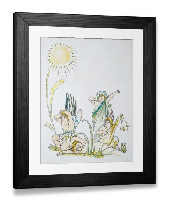 Framed Print : Antique illustration of humanized flowers and plants: Flowers waking up Framed Print : Antique illustration of humanized flowers and plants: Flowers waking up