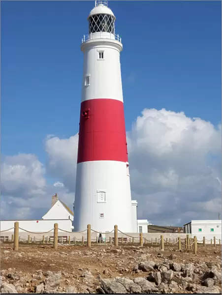 Portland Bill Lighthouse with blue sky, Dorset