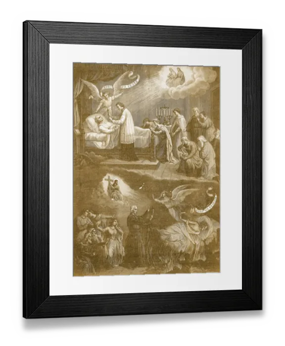 Framed Print : The death. Very old page of book. The death in French this is La mort