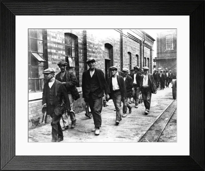 Framed Print : Hometime. 1st August 1926: Miners from the colliery at Crown Farm near Mansfield Framed Print : Hometime. 1st August 1926: Miners from the colliery at Crown Farm near Mansfield