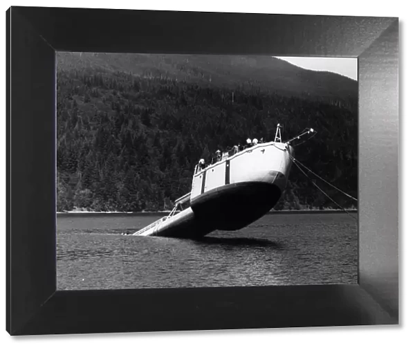 Flip Ship. circa 1960: A US Navy research ship designed to flip