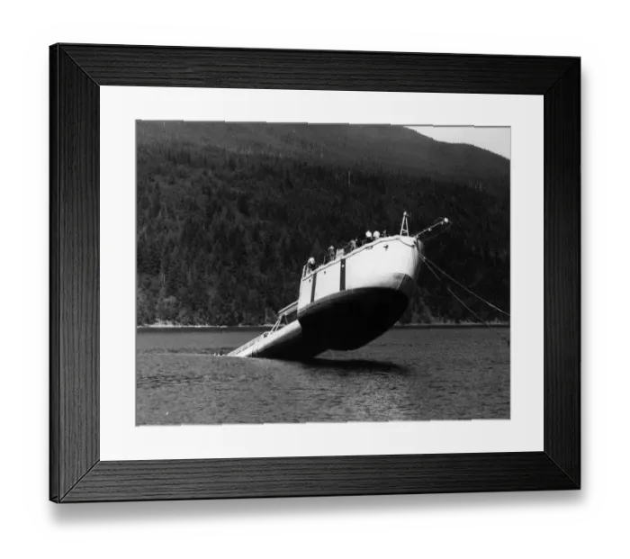 Framed Print : Flip Ship. circa 1960: A US Navy research ship designed to flip Framed Print : Flip Ship. circa 1960: A US Navy research ship designed to flip