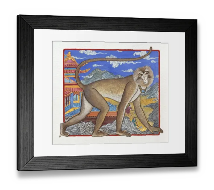 Framed Print : Illustration of Monkey Climbing up the Mountain, representing Chinese Year Of The Monkey Framed Print : Illustration of Monkey Climbing up the Mountain, representing Chinese Year Of The Monkey