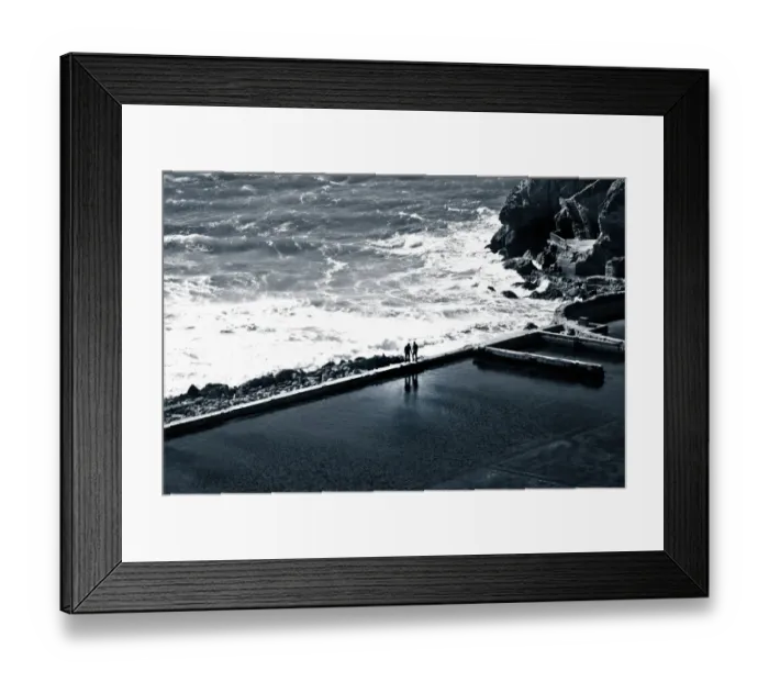 Framed Print : Two individuals meet on a sea wall Framed Print : Two individuals meet on a sea wall