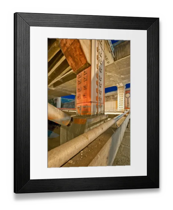 Framed Print : Hardware. Concrete and metal structure of an overpass Framed Print : Hardware. Concrete and metal structure of an overpass