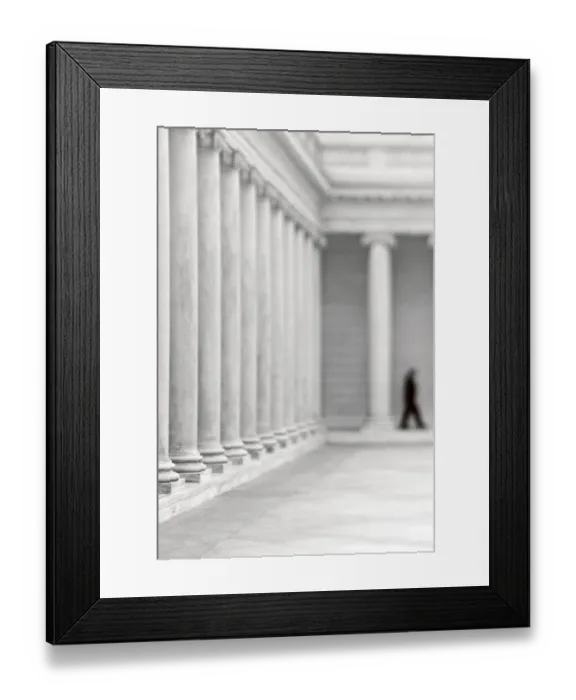 Framed Print : Lone figure in a colonnade, defocus Framed Print : Lone figure in a colonnade, defocus