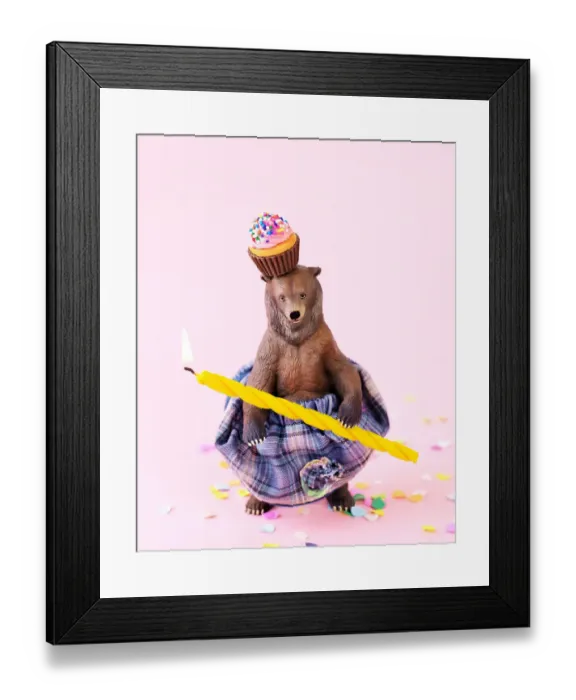 Framed Print : Toy grizzly bear in a skirt at a party Framed Print : Toy grizzly bear in a skirt at a party