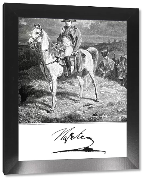 Engraving of Napolean Bonaparte on his horse Marengo from 1882