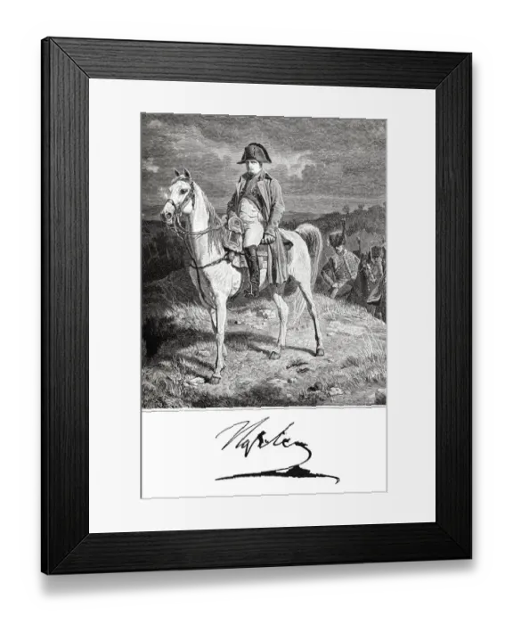 Framed Print : Engraving of Napolean Bonaparte on his horse Marengo from 1882 Framed Print : Engraving of Napolean Bonaparte on his horse Marengo from 1882