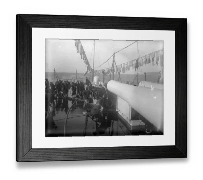 Framed Print : Shipshape. circa 1897: Sailors scrubbing the decks of their sailing ship Framed Print : Shipshape. circa 1897: Sailors scrubbing the decks of their sailing ship