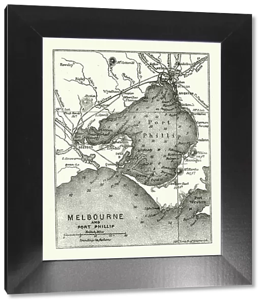 Map of Melbourne and Port Phillip, Australia, 19th Century