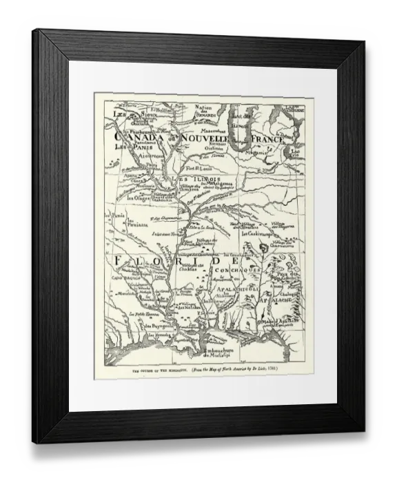 Framed Print : Map of the course of the Mississippi, 1703, 18th Century Framed Print : Map of the course of the Mississippi, 1703, 18th Century