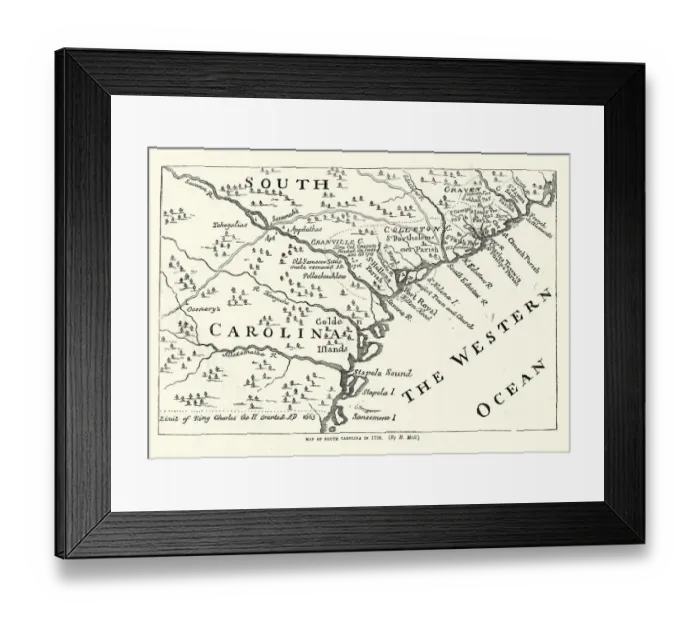 Framed Print : Map of South Carolina in 1730, 18th Century Framed Print : Map of South Carolina in 1730, 18th Century