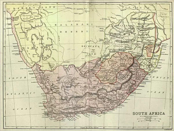Antique map of South Africa, 1884, 19th Century