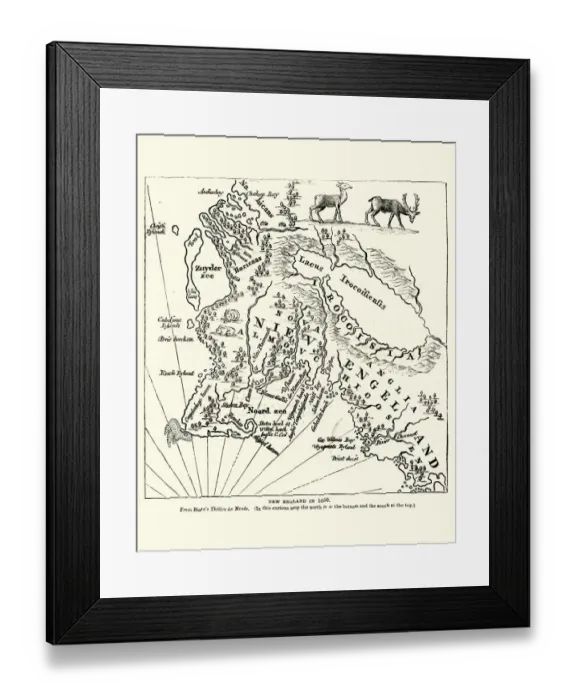 Framed Print : Map of New Englandin 1660, 17th Century Framed Print : Map of New Englandin 1660, 17th Century