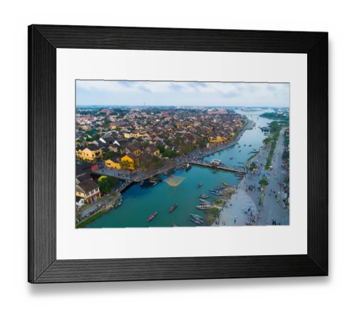 Framed Print : Hoi An ancient town, aerial view, river, Vietnam
