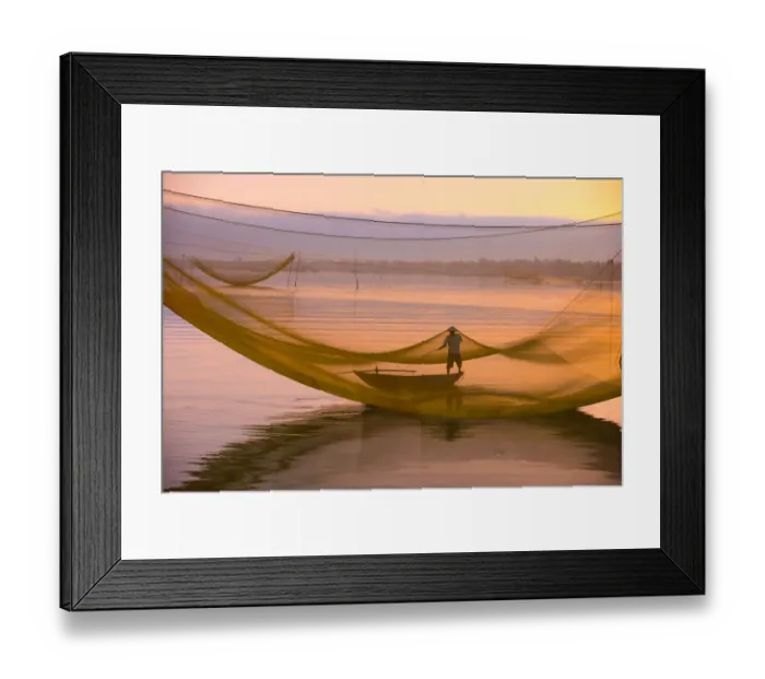Framed Print : One fisherman with fishing net system, Hoi An ancient town, Vietnam