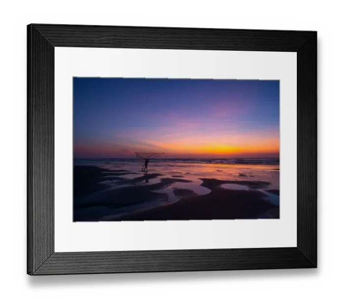 Framed Print : Fisherman walking on the beach at dawn in Vietnam Framed Print : Fisherman walking on the beach at dawn in Vietnam