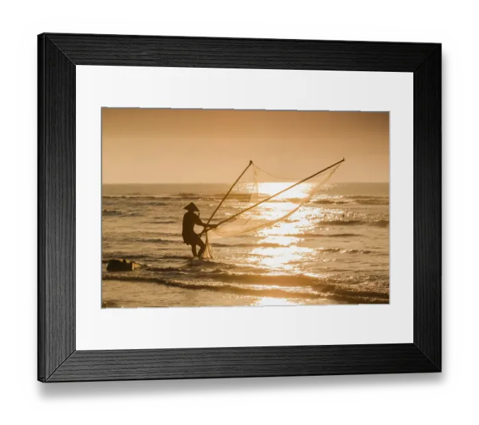 Framed Print : Fisherman with v-shape net in beach Framed Print : Fisherman with v-shape net in beach