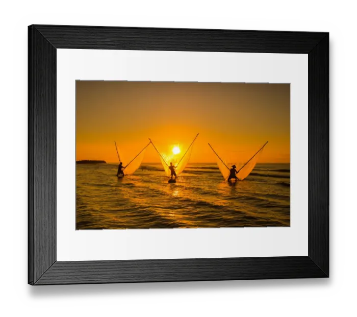 Framed Print : Three fisherman with golden fishing net, sun, dawn, Vietnam Framed Print : Three fisherman with golden fishing net, sun, dawn, Vietnam