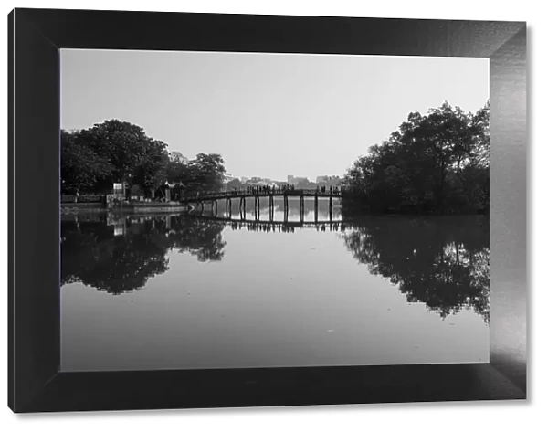 The Huc Bridge, Black and White, Reflection, Hanoi