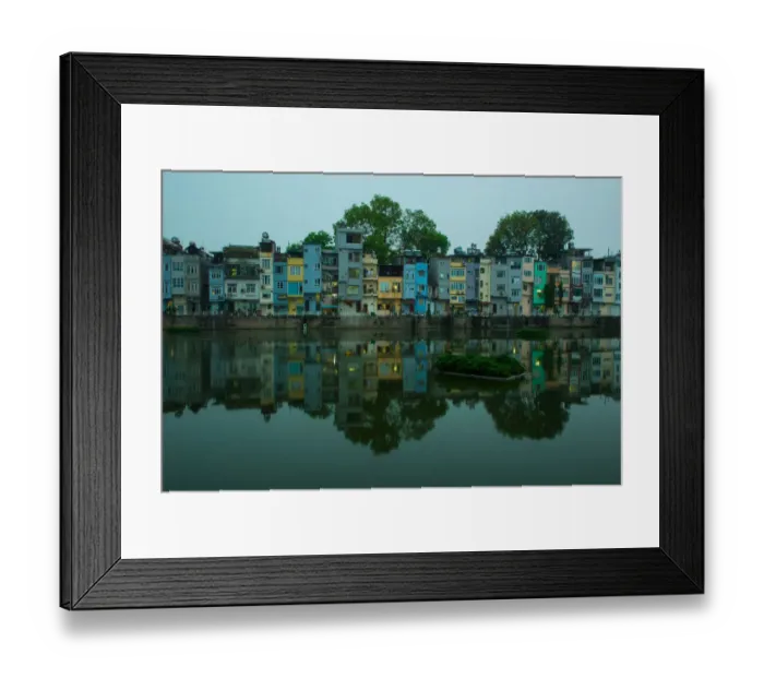 Framed Print : Reflections houses in Hanoi, Vietnam